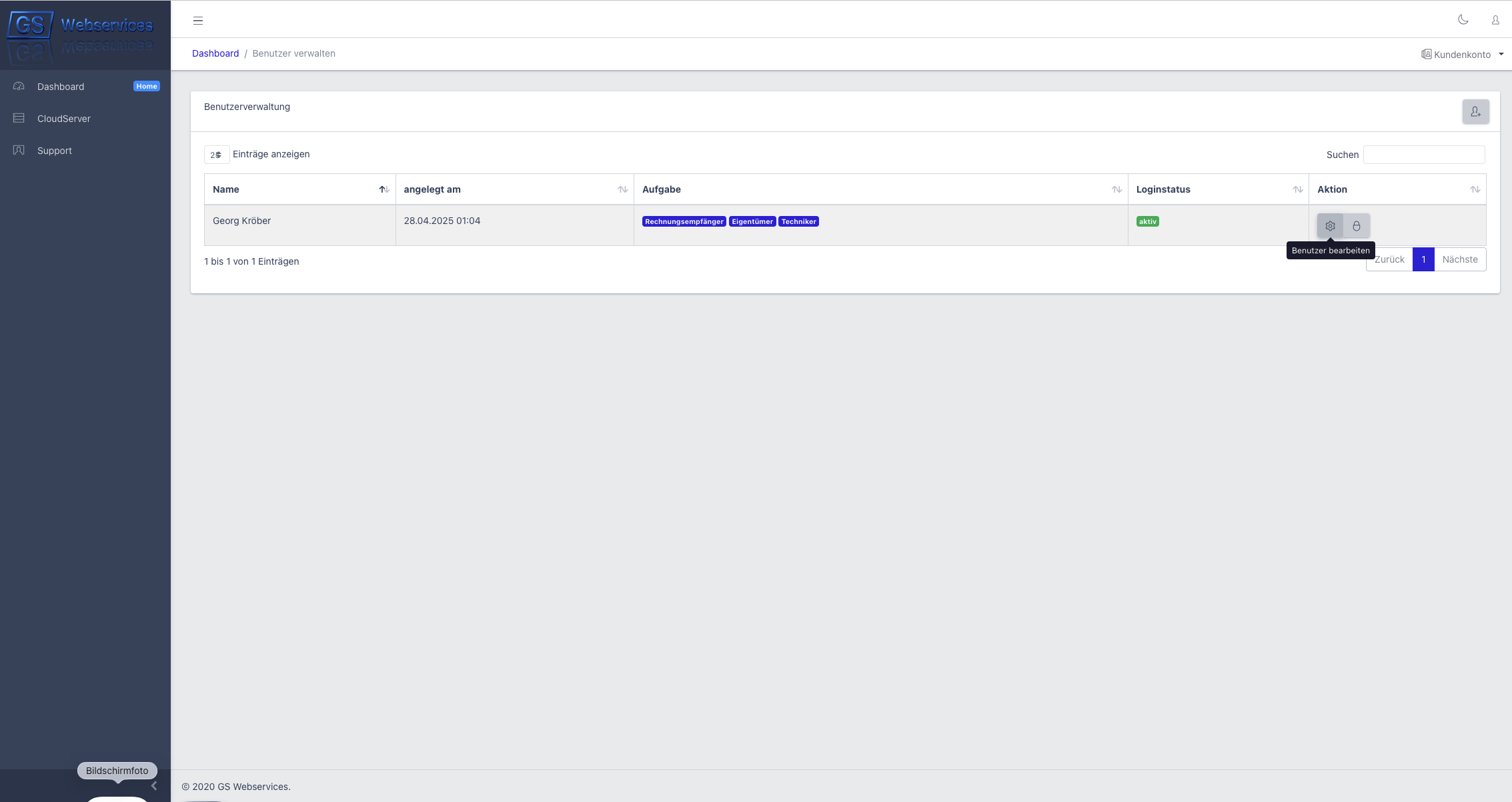 Benutzerverwaltung und Rollen im GS Webservices Interface
