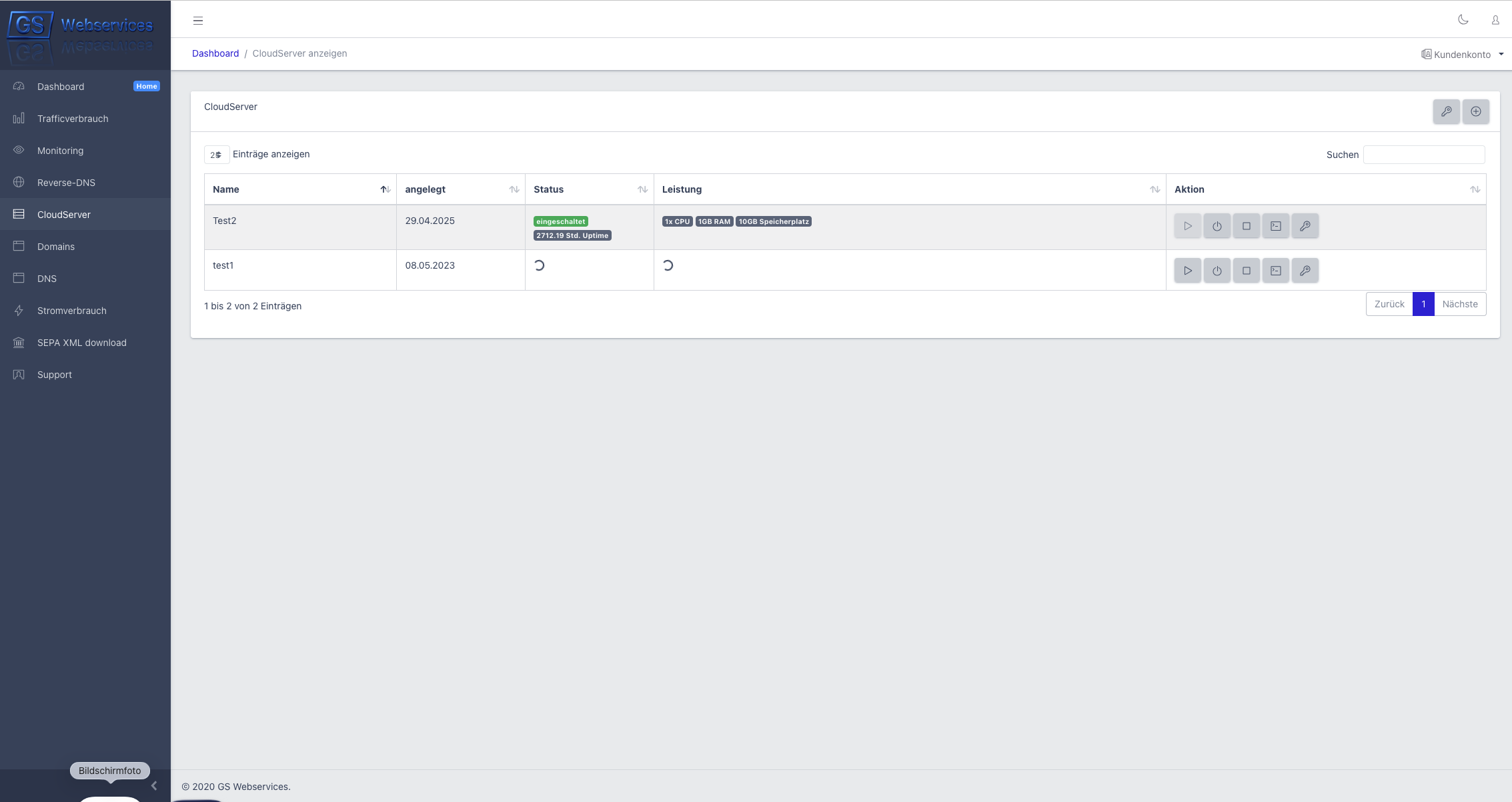 CloudServer im eigenen Kundeninterface anlegen